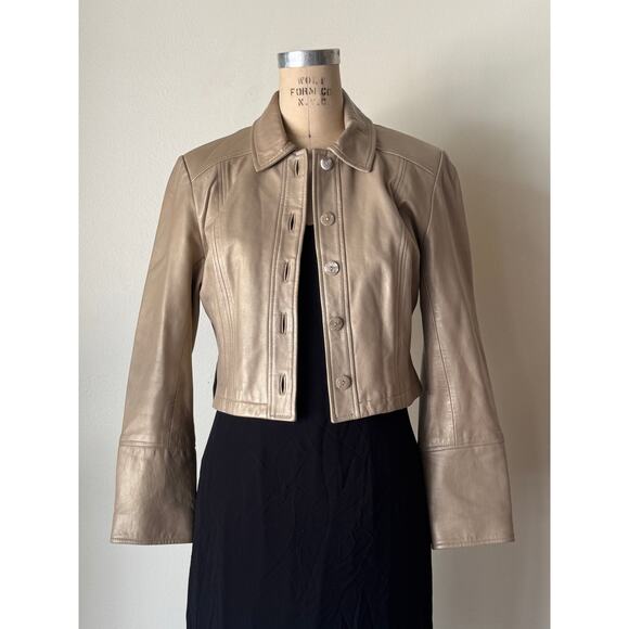 Vintage Caché Champagne Leather Cropped Jacket - Picture 1 of 5